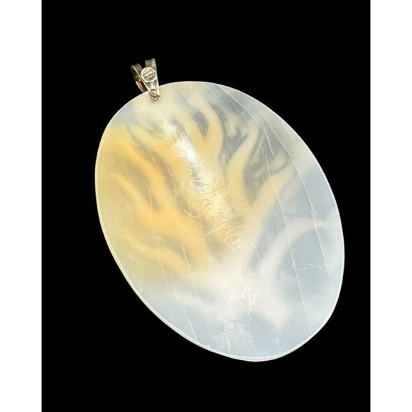925 Italy Carved Coral Branch Cameo Pendant Artist Signed Mother of Pearl Dangle - Picture 3 of 7